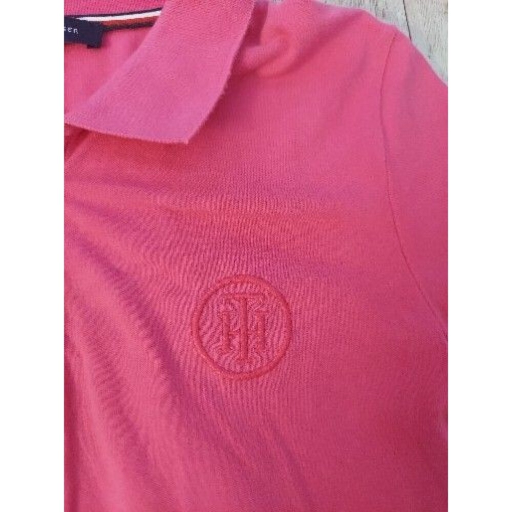 Tommy Hilfiger Women's Pink 1/4 zip Polo shirt Gold Zipper Preppy - Picture 5 of 9